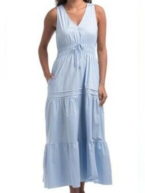 NWT - Italy Bellambra Cotton Stretch Sleeveless Tiered V Neck Maxi Dress- Size L